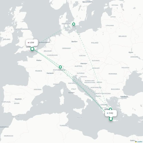 Mapa de vuelo directo La Canea - Londres