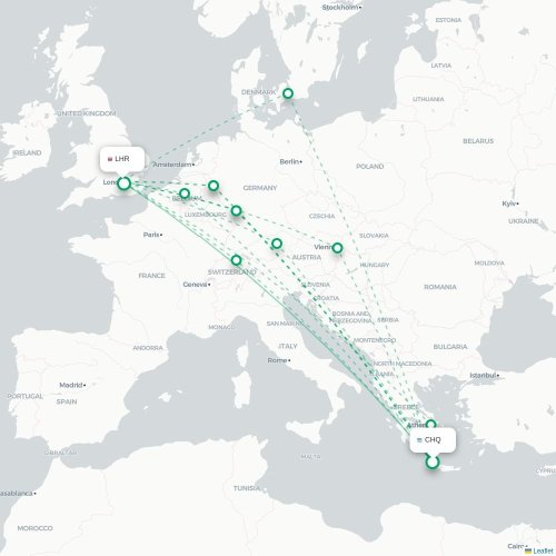 Mapa de vuelo directo La Canea - Londres
