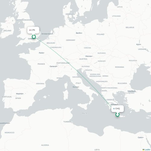 Mapa de vuelo directo La Canea - Londres