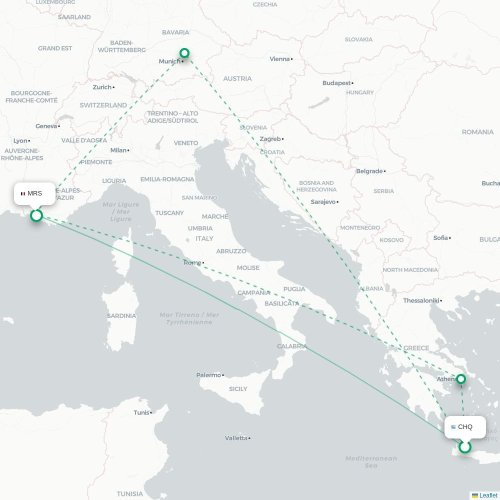 Mapa de vuelo directo La Canea - Marsella