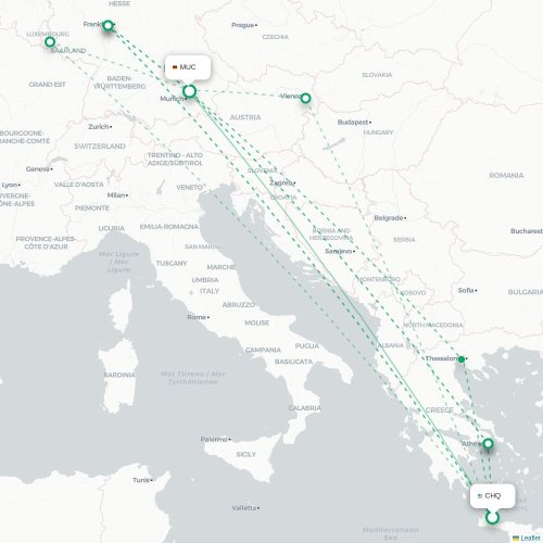 Mapa de vuelo directo La Canea - Múnich