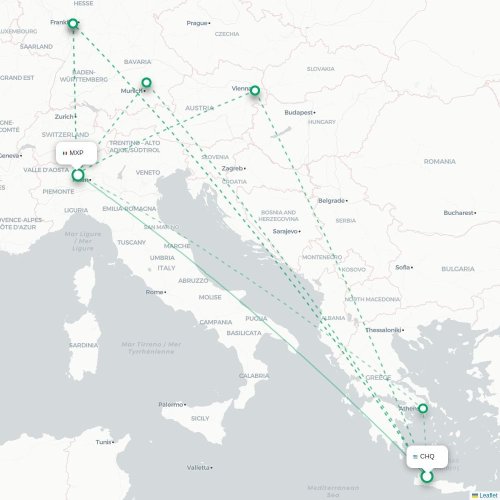 Chania - Milano karta över direktflyg