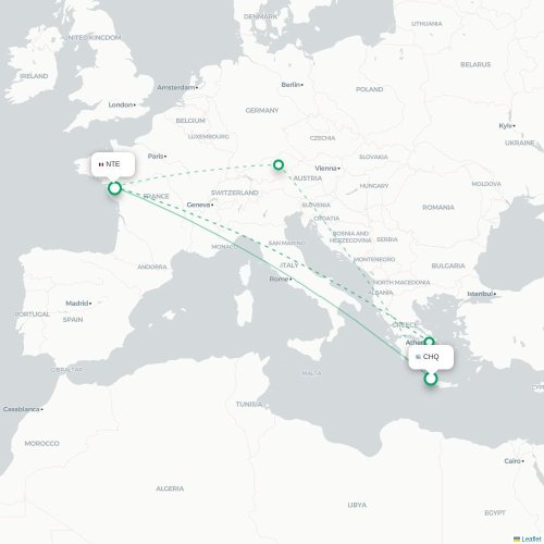 Mapa de vuelo directo La Canea - Nantes