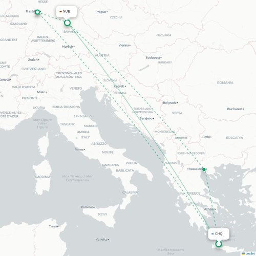 Mapa de vuelo directo La Canea - Nuremberg