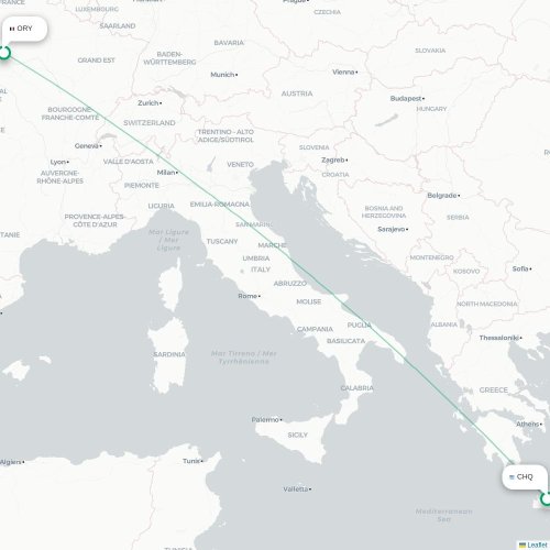 Mapa de vuelo directo La Canea - París