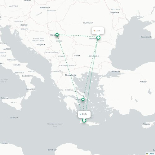Mapa de vuelo directo La Canea - Bucarest