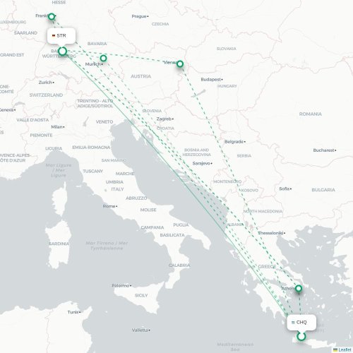 Mapa de vuelo directo La Canea - Stuttgart