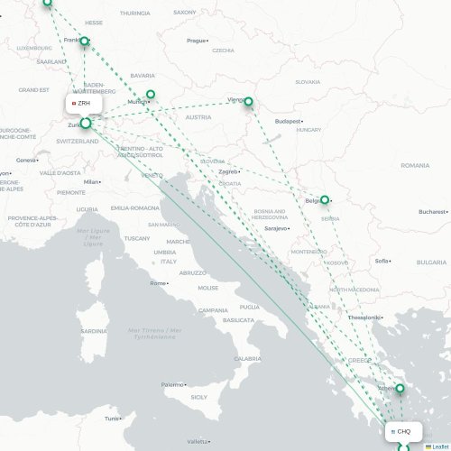 Mapa de vuelo directo La Canea - Zúrich