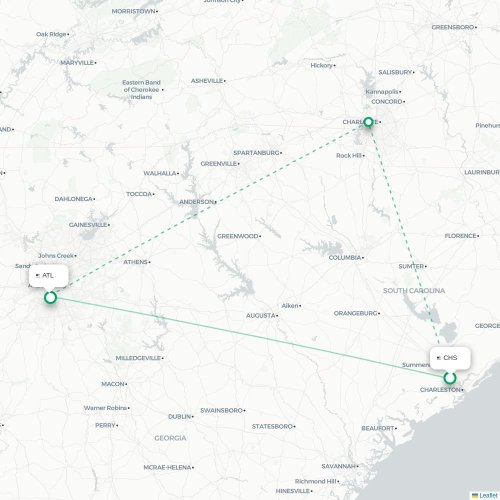 Mapa de vuelo directo Charleston - Atlanta