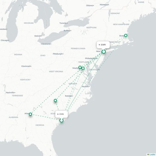 Mapa de vuelo directo Charleston - Newark