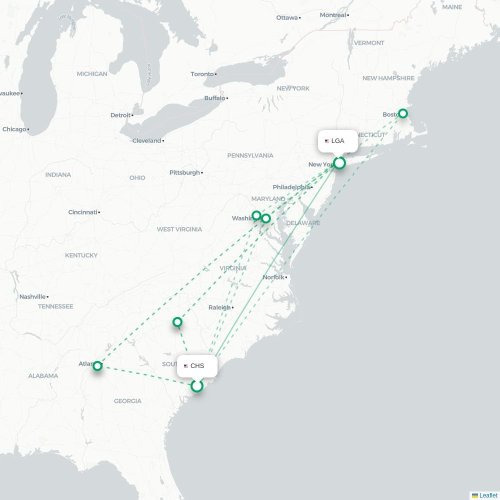Mapa de vuelo directo Charleston - Nueva York