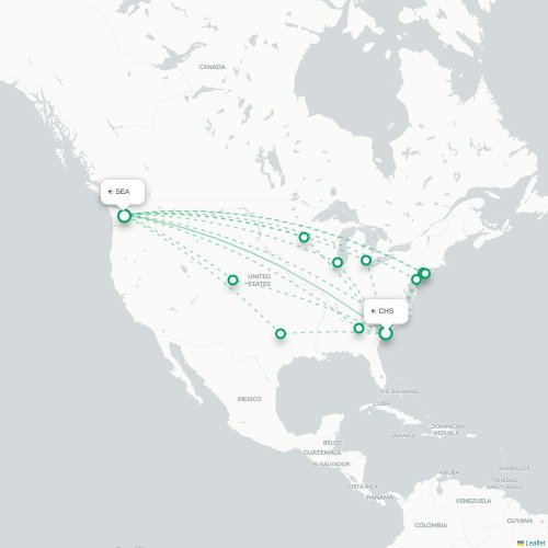Mapa de vuelo directo Charleston - Seattle