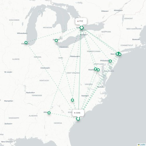 Mapa de vuelo directo Charleston - Toronto