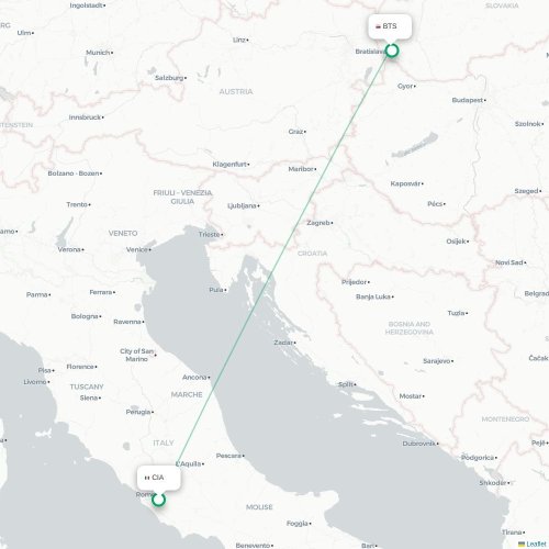 Rom - Bratislava kort over direkte fly