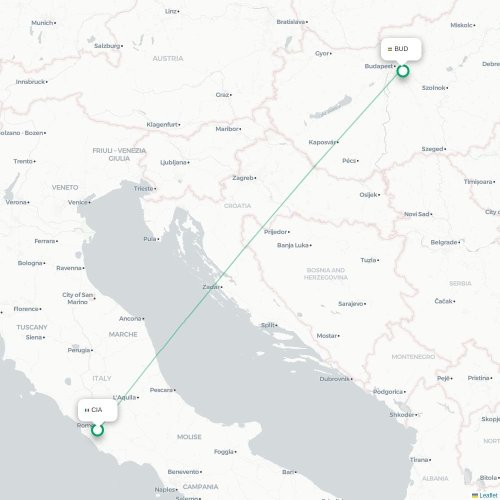 Mapa lotu bezpośredniego Rzym – Budapeszt