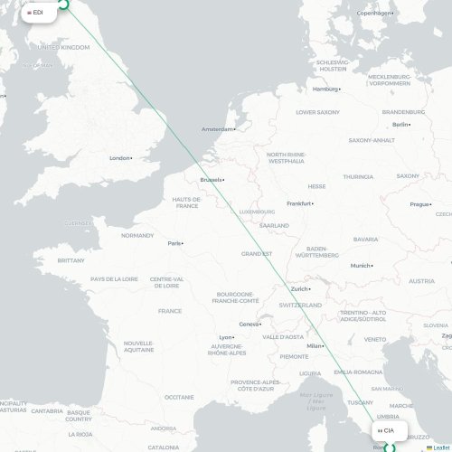 Mapa de vuelo directo Roma - Edimburgo