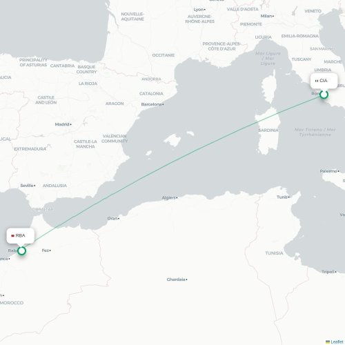 Mapa lotu bezpośredniego Rzym – Rabat