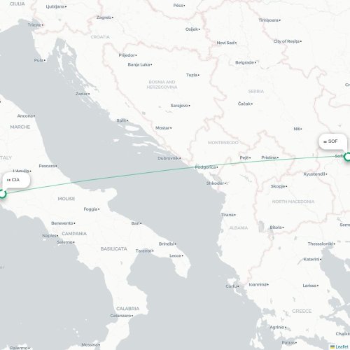Mapa lotu bezpośredniego Rzym – Sofia
