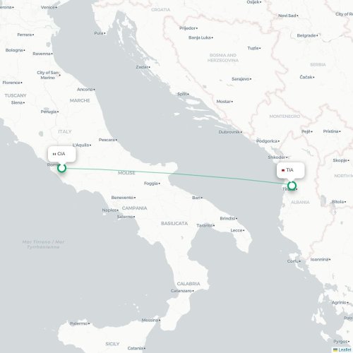 Mapa lotu bezpośredniego Rzym – Tirana