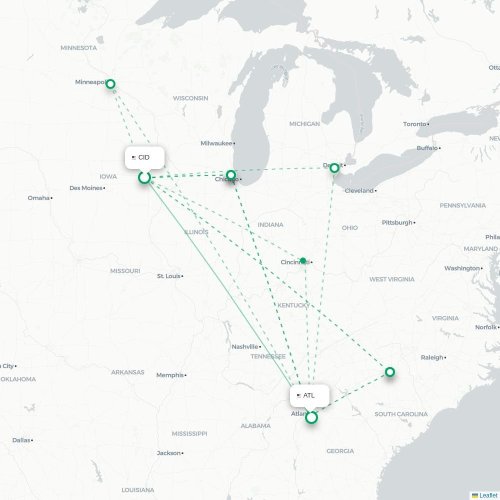 Mapa de vuelo directo Cedar Rapids - Atlanta
