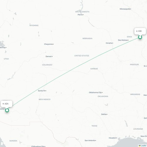 Mapa de vuelo directo Cedar Rapids - Phoenix