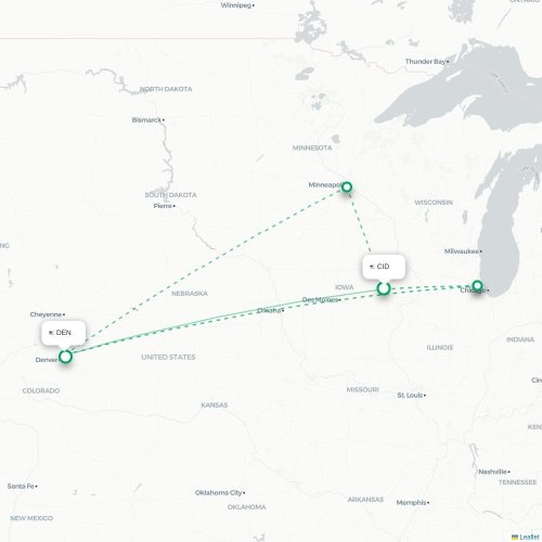 Mapa de vuelo directo Cedar Rapids - Denver
