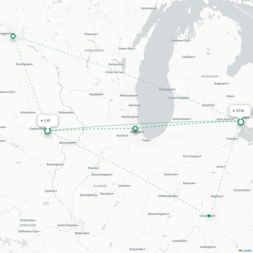 Mapa de vuelo directo Cedar Rapids - Detroit