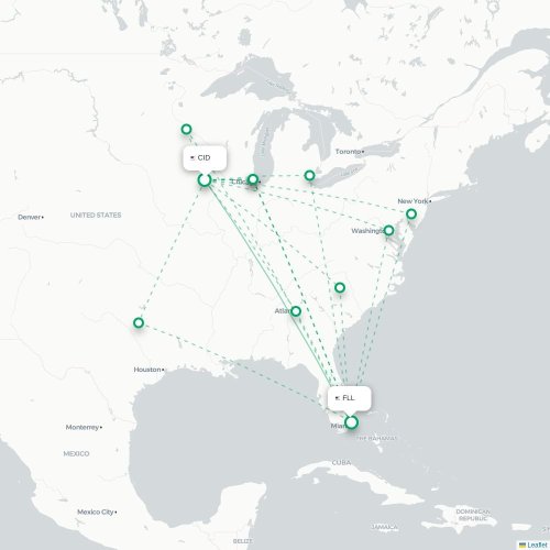 Mapa de vuelo directo Cedar Rapids - Fort Lauderdale