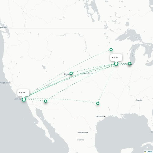 Mapa de vuelo directo Cedar Rapids - Los Ángeles