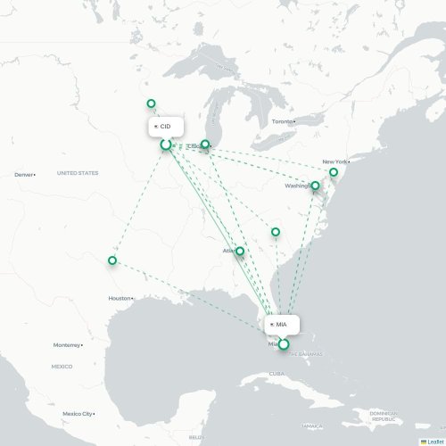 Mapa de vuelo directo Cedar Rapids - Miami