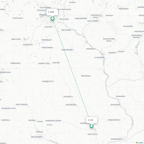 Mapa de vuelo directo Cedar Rapids - Mineápolis