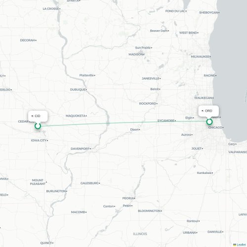 Mapa de vuelo directo Cedar Rapids - Chicago