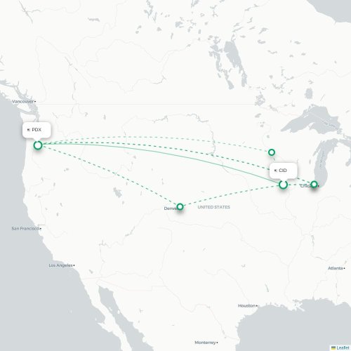 Mapa de vuelo directo Cedar Rapids - Portland