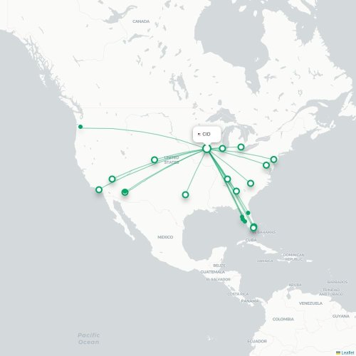 Mapa de vuelo directo Cedar Rapids - Filadelfia