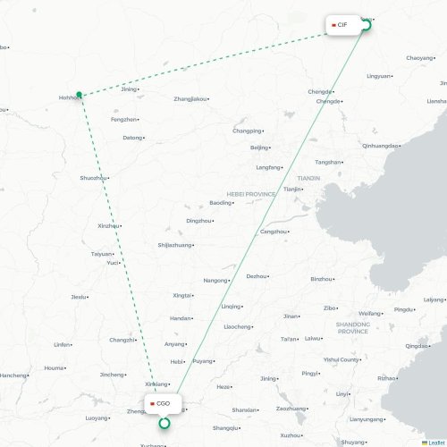Mapa lotu bezpośredniego Chifeng – Czengczou