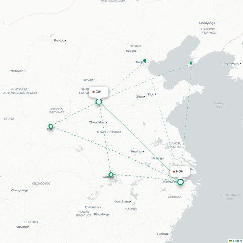 Mapa lotu bezpośredniego Changzhi – Hangzhou