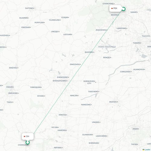 Mapa lotu bezpośredniego Changzhi – Pekin