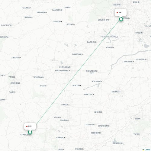 Mapa lotu bezpośredniego Changzhi – Pekin