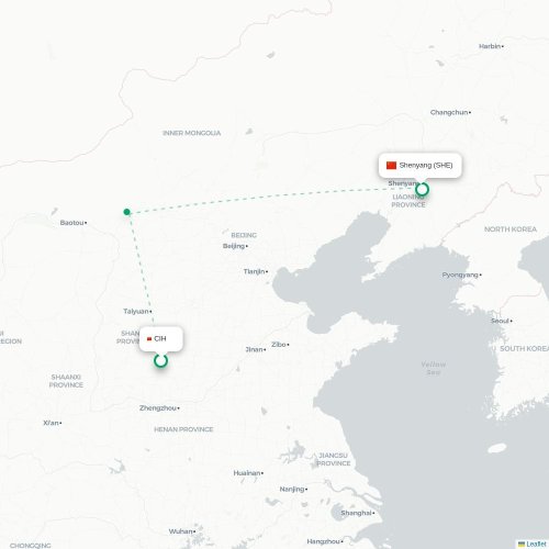 Mapa lotu bezpośredniego Changzhi – Shenyang