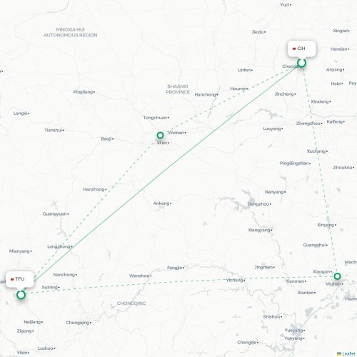 Mapa lotu bezpośredniego Changzhi – Chengdu