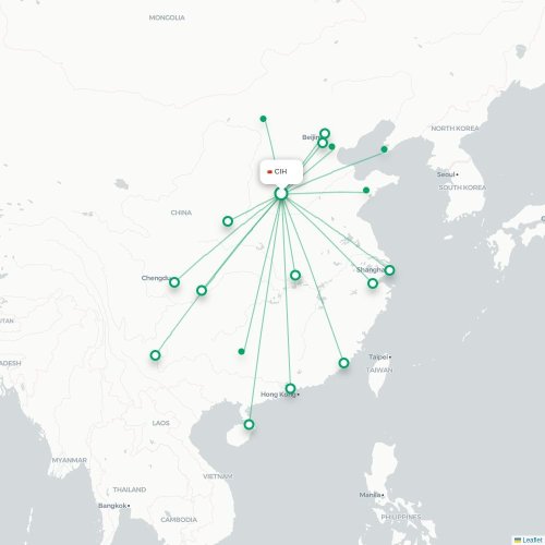 Mapa lotu bezpośredniego Changzhi – Tiencin