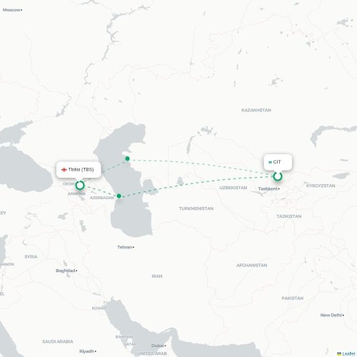 Mapa de vuelo directo Shymkent - Tiflis