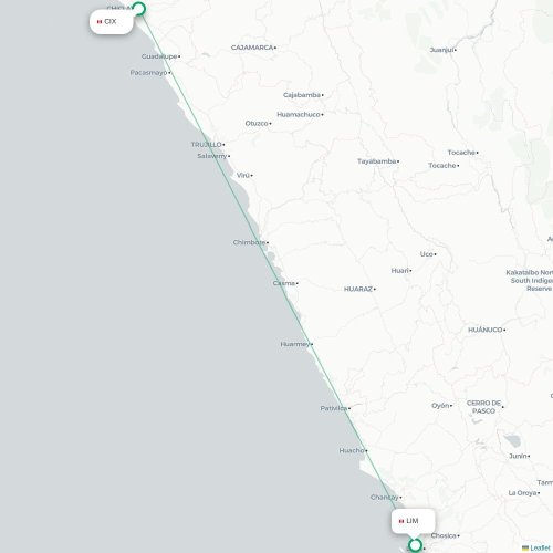 Mapa lotu bezpośredniego Chiclayo – Lima