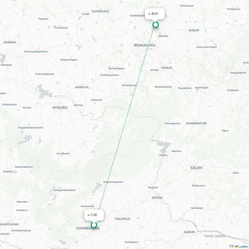 Coimbatore – Bangalore suoran lennon kartta