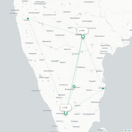 Coimbatore - Hyderabad kort over direkte fly