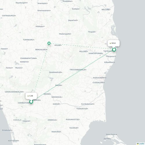 Coimbatore – Chennai suoran lennon kartta