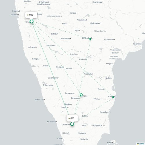 Coimbatore – Pune suoran lennon kartta