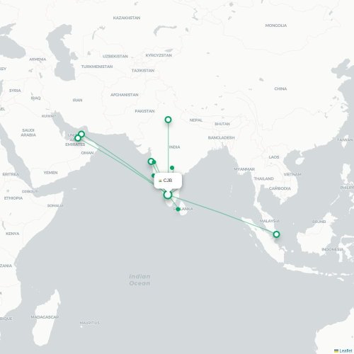 Mapa lotu bezpośredniego Coimbatore – Singapur