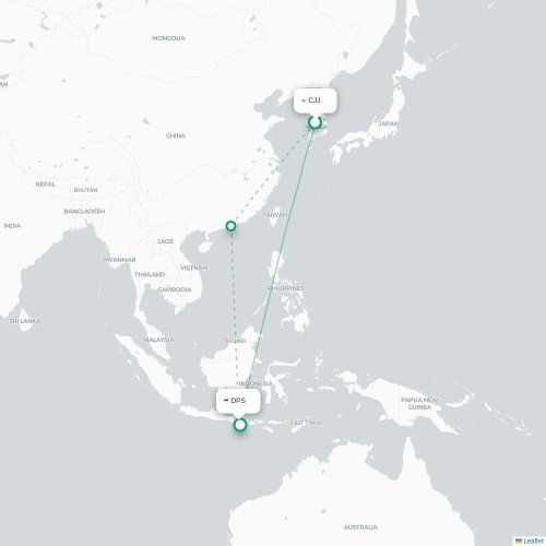 Mapa lotu bezpośredniego Ch'ungju – Denpasar