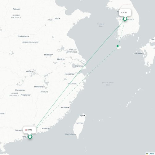Mapa lotu bezpośredniego Ch'ungju – Hongkong